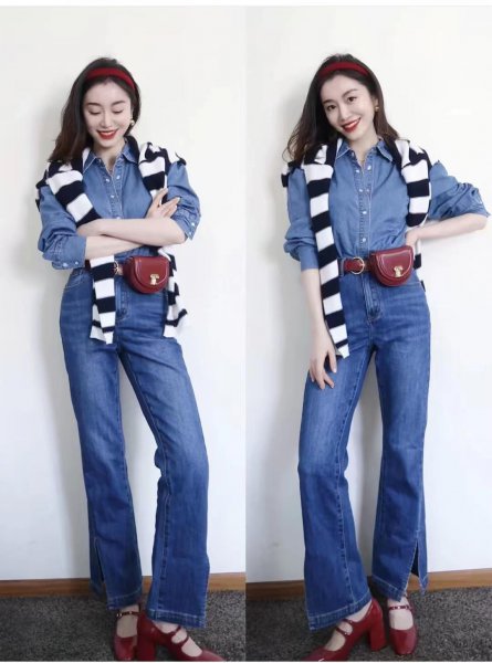 喇叭牛仔裤搭配什么上衣好看