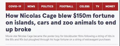 尼古拉斯凯奇怎么破的产 尼古拉斯凯奇败光家产欠那么多钱