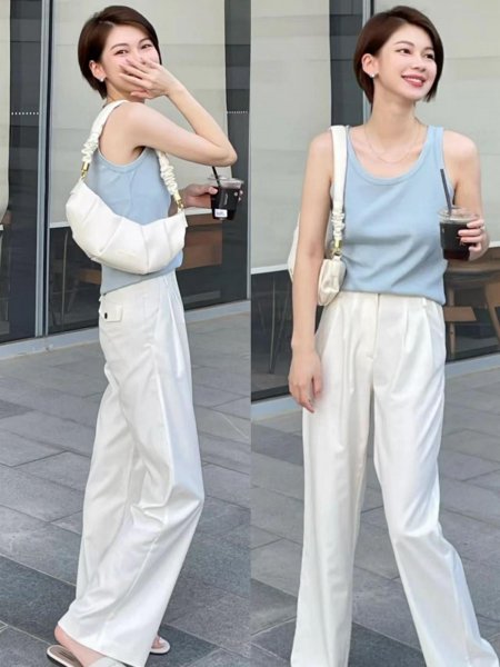 白色阔腿裤怎么搭配上衣