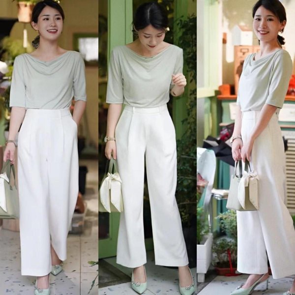 白色阔腿裤怎么搭配上衣