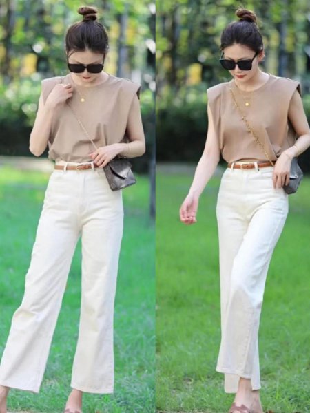 白色阔腿裤怎么搭配上衣
