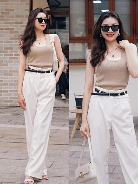 白色阔腿裤怎么搭配上衣