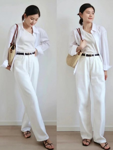 白色阔腿裤怎么搭配上衣
