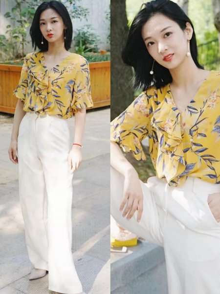 白色阔腿裤怎么搭配上衣