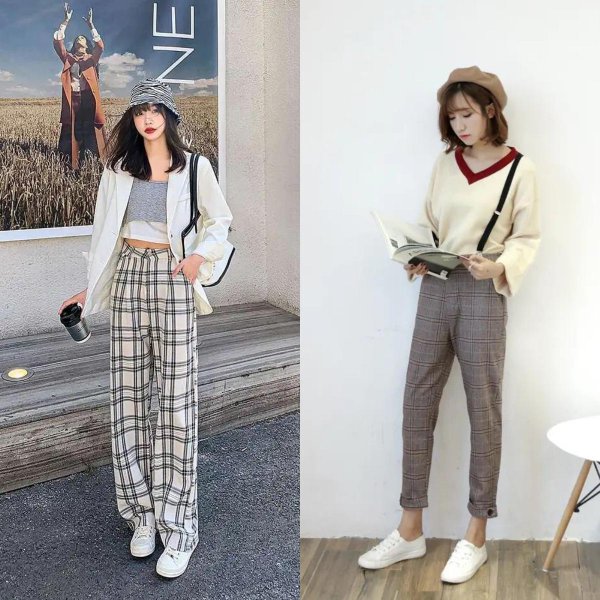 格子裤配什么上衣比较好看