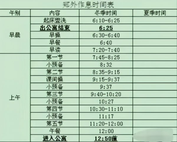 重点高中作息时间表