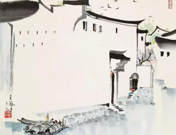 吴冠中江南水乡水墨画