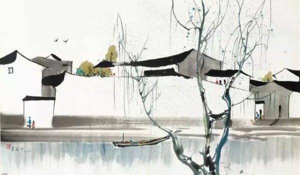 吴冠中江南水乡水墨画
