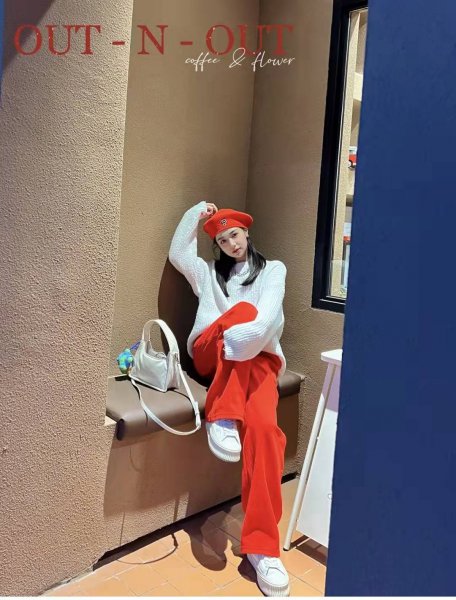 红色裤子搭配图片