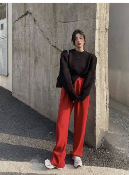 红色裤子搭配图片