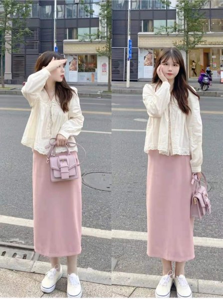 粉色半身裙配什么颜色上衣图片