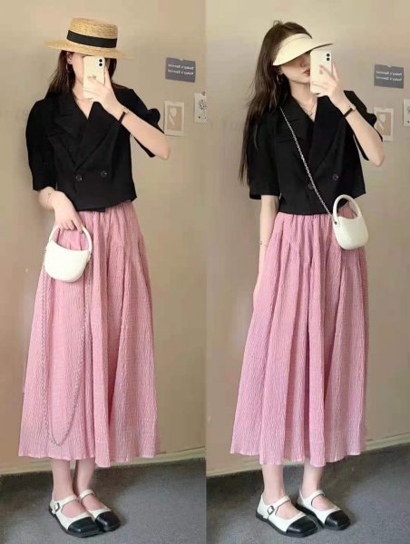 粉色半身裙配什么颜色上衣图片