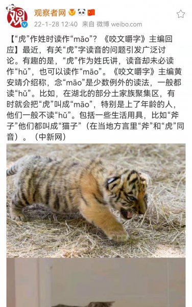 虎姓为什么读mao