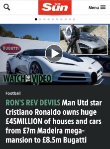 c罗个人总资产 细数足球富豪C罗名下的名车和豪宅