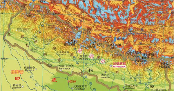 尼泊尔地理位置地图