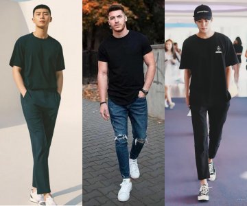 黑色t恤配什么颜色裤子好看图片 黑色t恤的时髦风格搭配