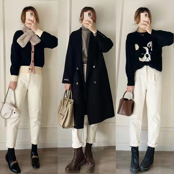 女白色裤子全部搭配图