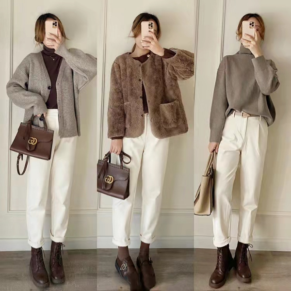 女白色裤子全部搭配图