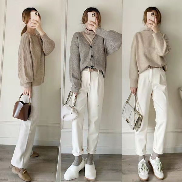 女白色裤子全部搭配图