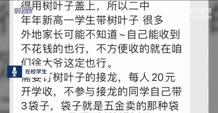 黑龙江一中学收学生20元树叶费
