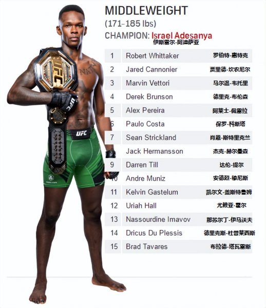 2022年最新ufc重量级排名