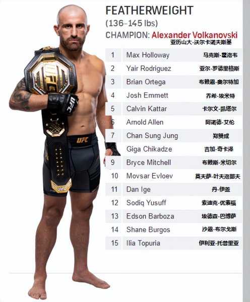 2022年最新ufc重量级排名