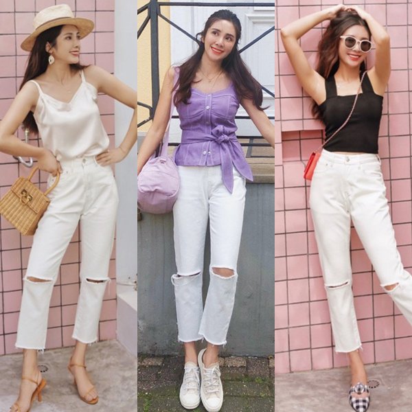 白色裤子穿搭图片欣赏