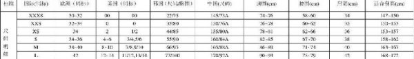 女士裤子尺码对照表图
