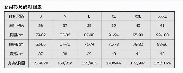 裤子尺码对照表