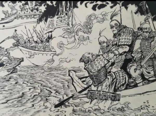 献连环计火烧赤壁的是谁