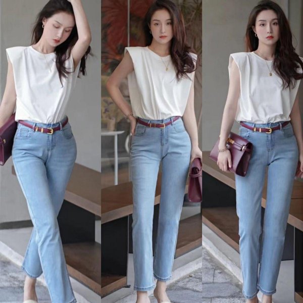 直筒牛仔裤搭配什么上衣好看