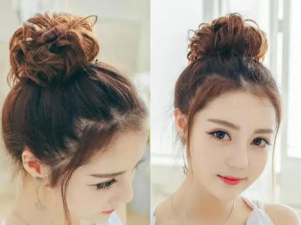 丸子头的扎法简单又好看