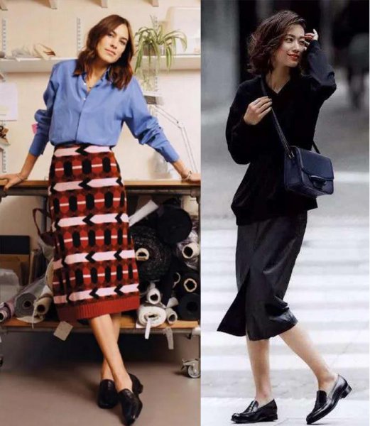 黑色乐福鞋搭配衣服图