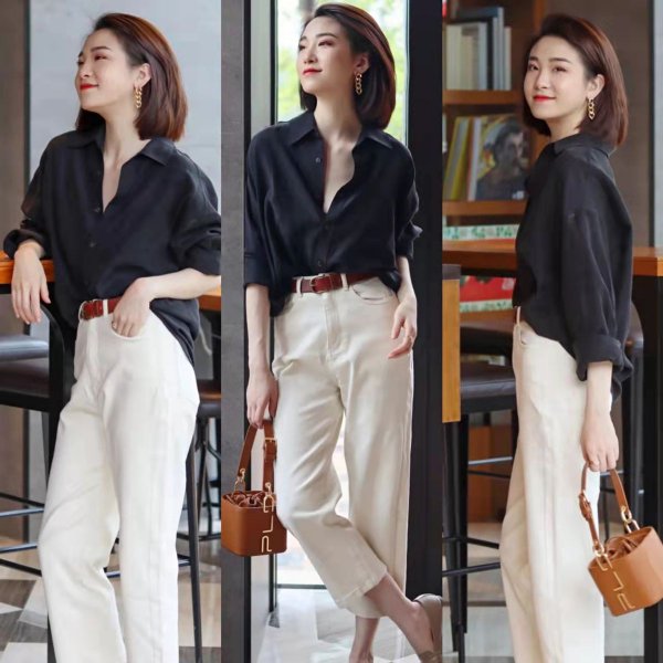 黑色衬衣怎么搭配下身好看