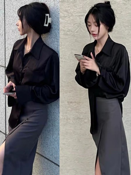 黑色衬衣怎么搭配下身好看