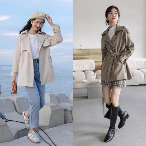 短款小风衣搭配什么下装好看图片