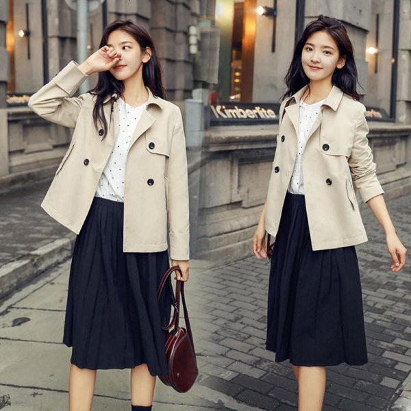 短款小风衣搭配什么下装好看图片