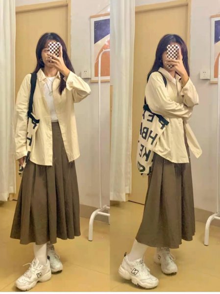 咖啡色半身裙搭配图片