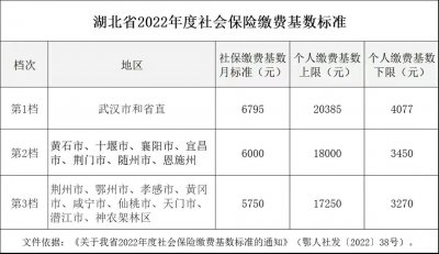 武汉社保一二三档基数 湖北省2023社保缴费基数细则