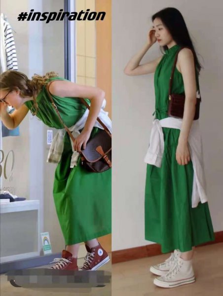 绿色裙子配什么颜色鞋子好看图片