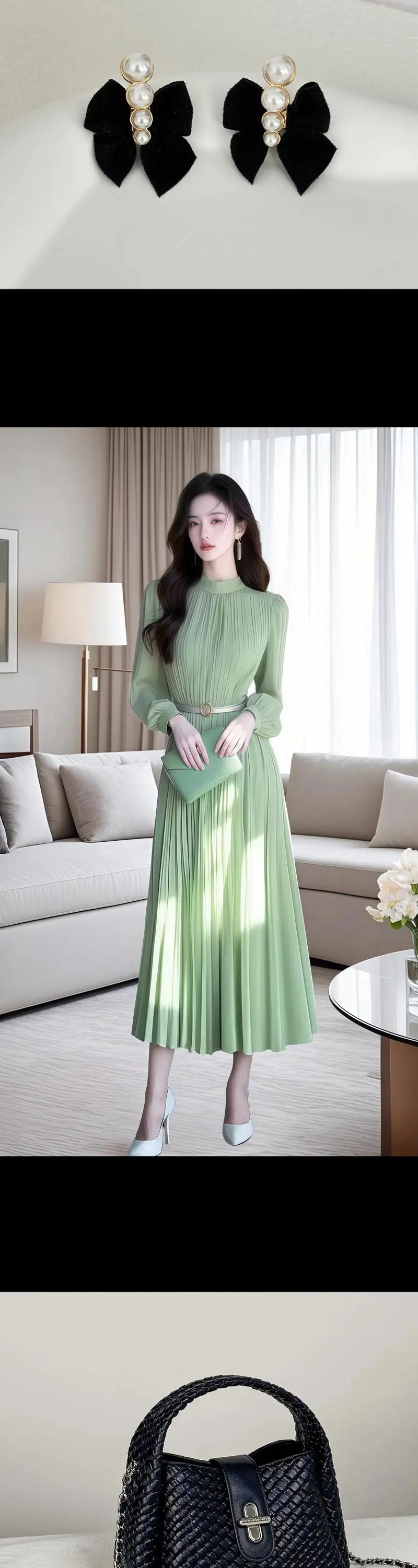 绿裙子配腰带图片（显瘦气质颜色与材质）