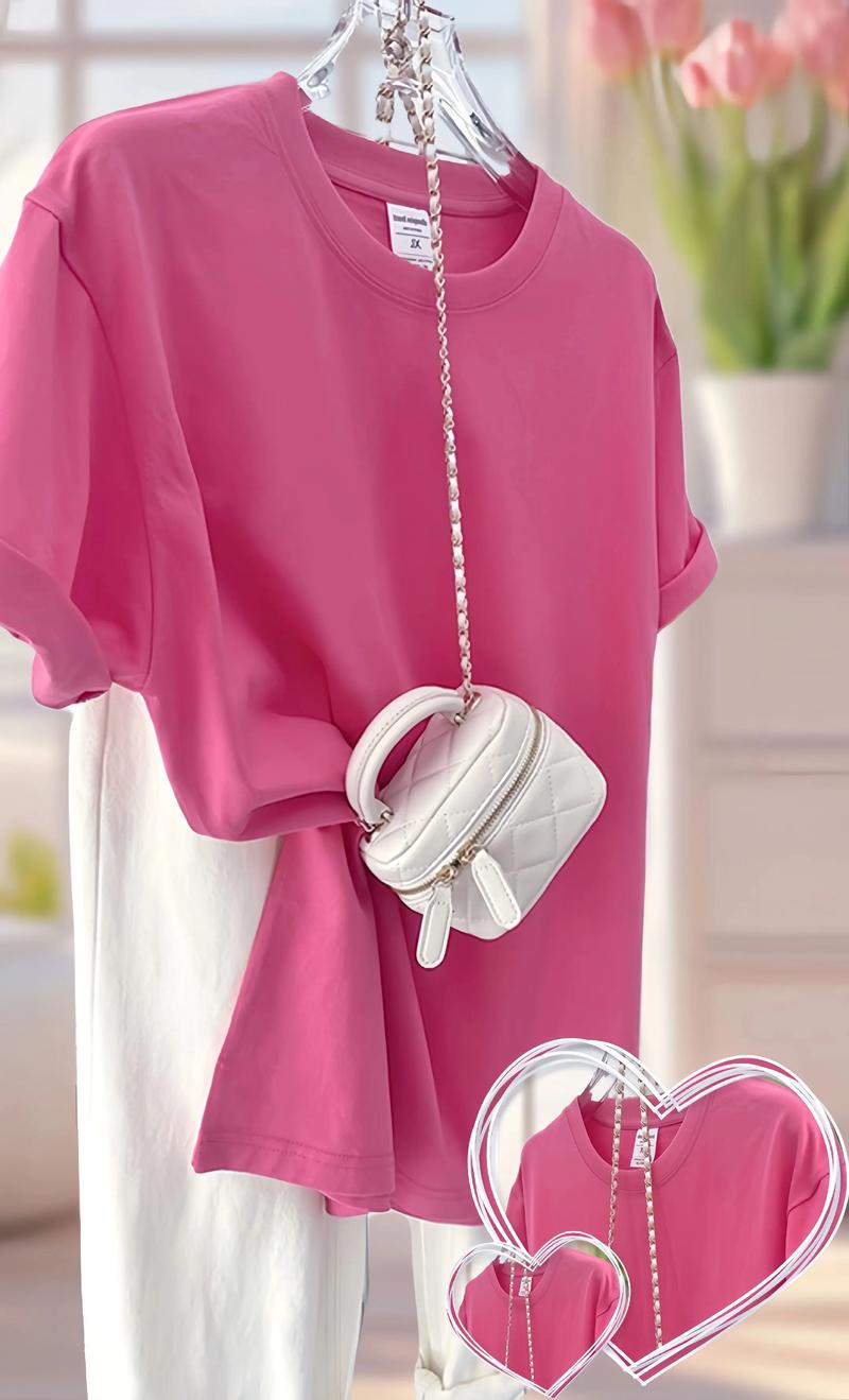 粉色t恤搭配图(版型肤色与场景)