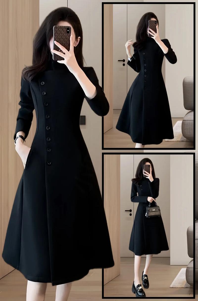 黑色连衣裙配大红外套（黑裙红外套平衡剪裁打造自信红黑造型）