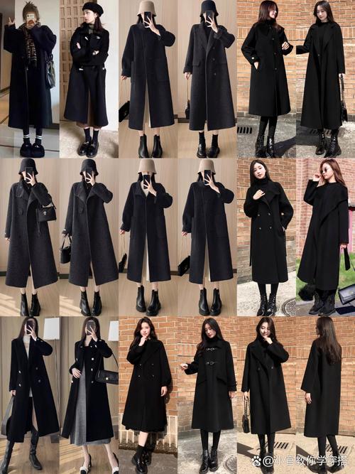 黑色大衣搭配图片（黑色大衣显瘦穿搭指南剪裁层次腰线）