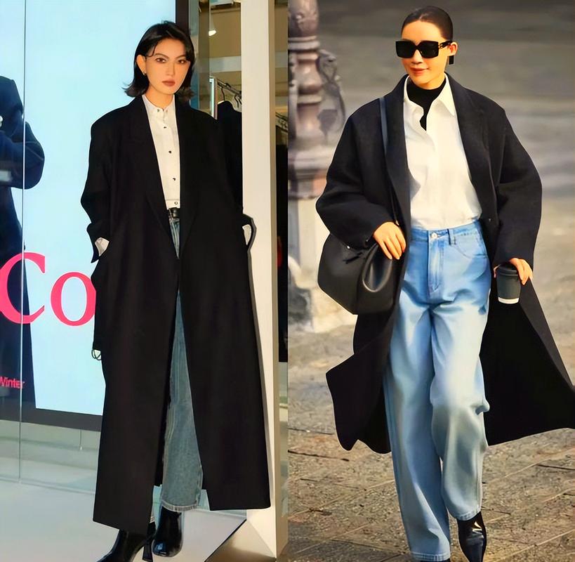 黑色大衣最佳配色表(冬日黑色大衣穿搭黑白灰极简点睛亮点指南)