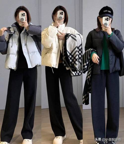 矮个子女人冬天穿衣搭配（矮个子女生冬季穿搭竖线显高短款羽绒九分裤长靴黑灰基调点缀亮色）