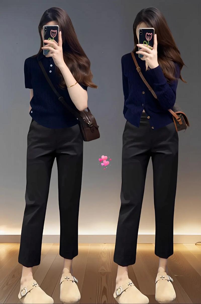 西裤的搭配图片女（高腰九分显瘦，职场日常两相宜）