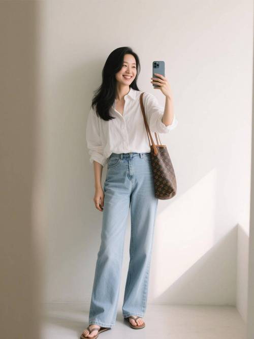 牛仔阔腿裤配什么衣服(冬日牛仔阔腿裤穿搭要点,显高显气质)