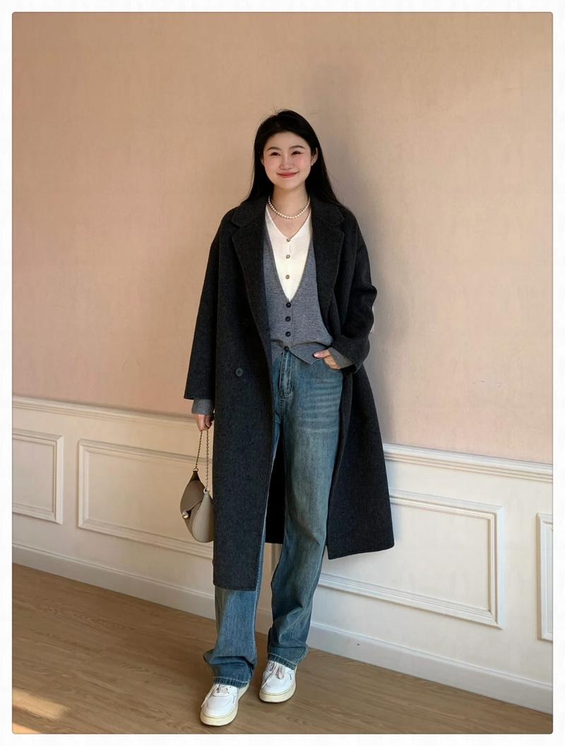 1米5矮胖中年女人的穿搭冬季（竖线显高腰线清晰）