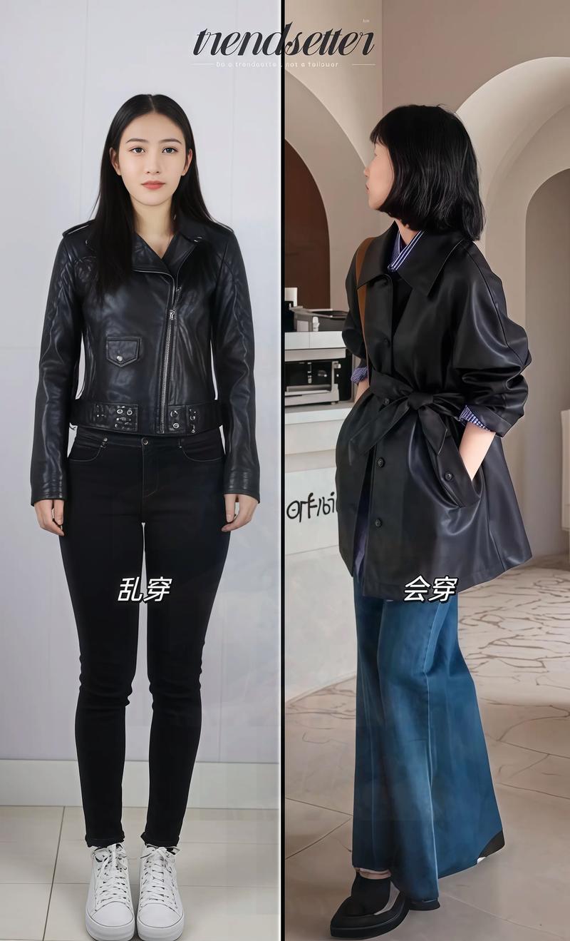 女士黑色皮衣搭配图(裙装衬衫铅笔裙打造自信职场造型) 女士黑色皮衣搭配图(裙装衬衫铅笔裙打造自信职场造型)